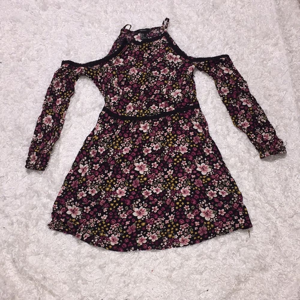 F21 Floral Cold Shoulder Long Sleeve Mini Dress